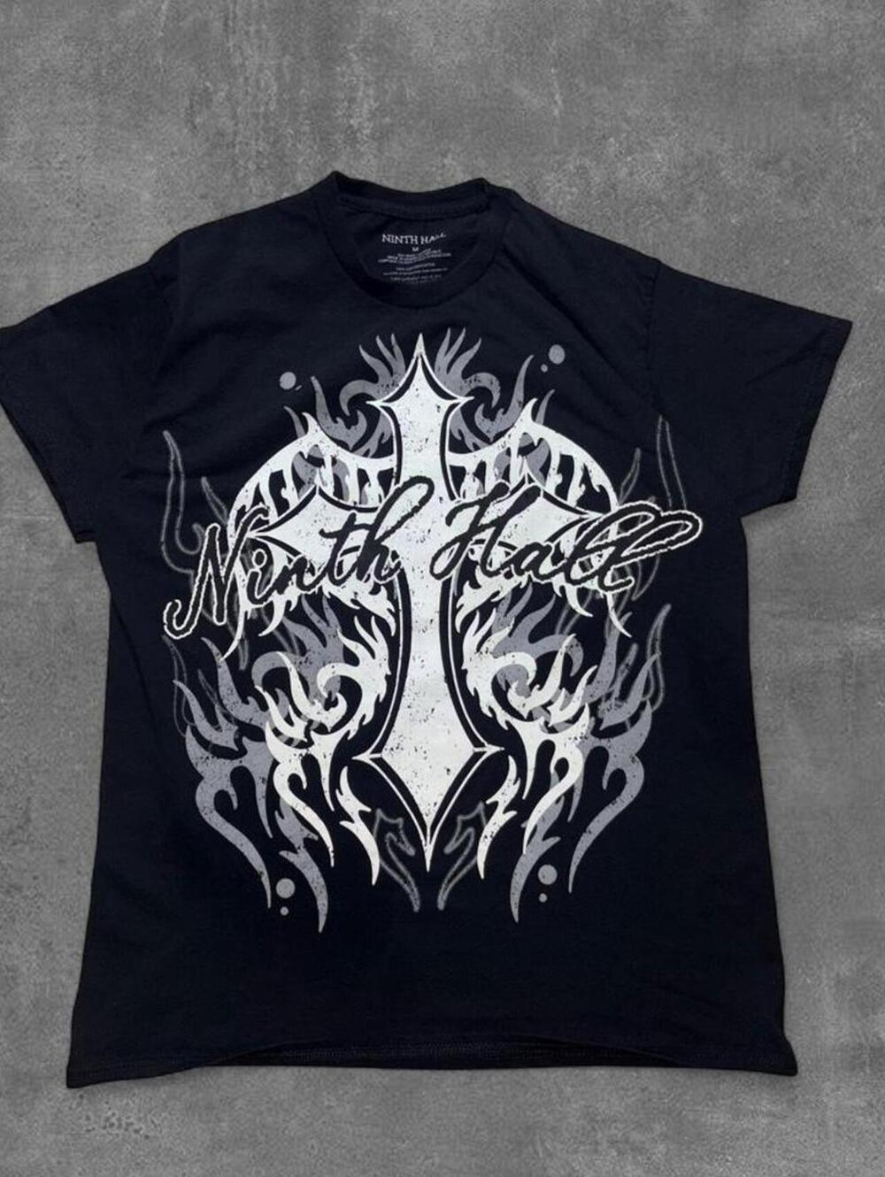 Ninth Hall Cross Tribal Graphic Tee Men’s Medium Y2K Tattoo Streetwear
